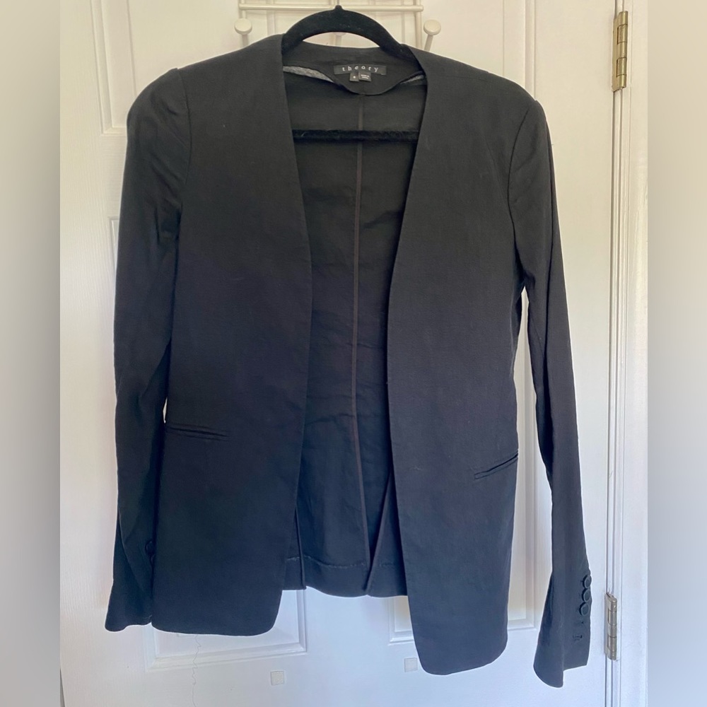 Theory black linen blazer